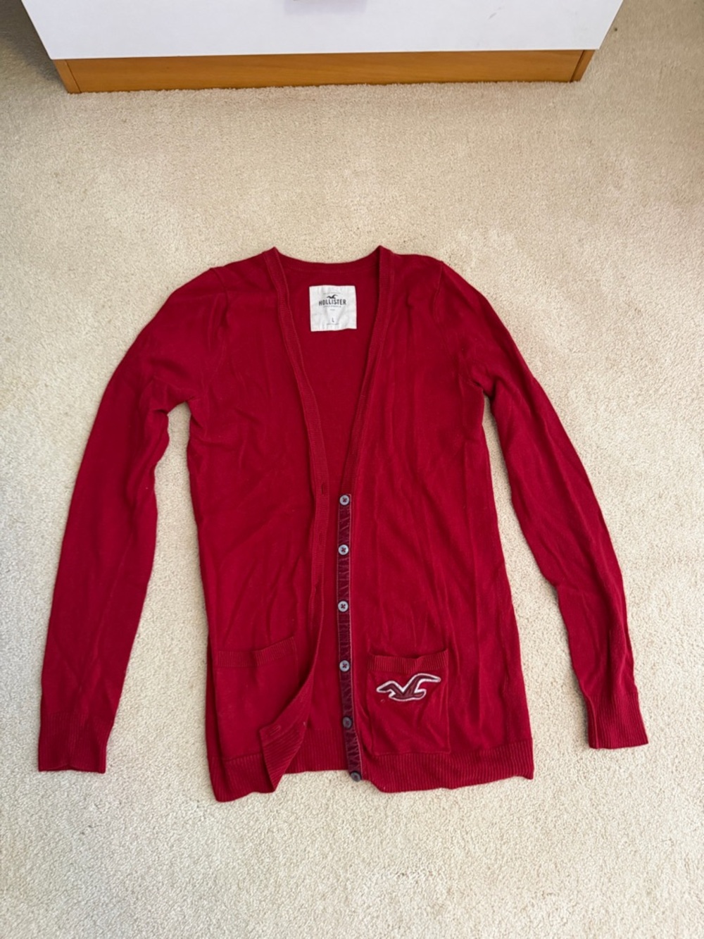 Hollister Women’s Deep Red V-Neck Button Cardigan
